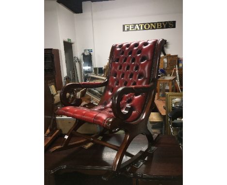 LOVELY CONDITION RED LEATHER BUTTON BACK ROCKER