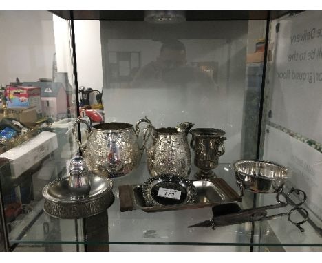 SHELF 9 PIECES SILVER PLATED &amp; PEWTER