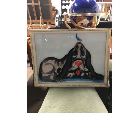 LARGE PICTURE VINTAGE DOG &amp; BIRD