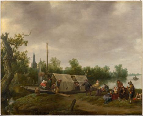 JAN STEEN(1626 Leiden 1679)Flusslandschaft mit fröhlicher Gesellschaft.Öl auf Leinwand.81 × 100 cm.Provenienz:- Auktion Phili