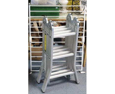 A Homebase aluminium multi-purpose ladder; together with a toddler’s safety-gate