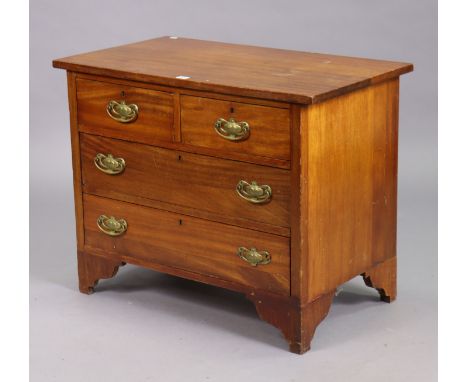 A mahogany dwarf chest fitted two short &amp; two long drawers with brass swing handles, &amp; on bracket feet, 84cm wide x 6