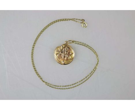 Medaillon Anhänger, 585er Rosegold, Russland, an Ankerkette, 585er Gelbgold, gestempelt, Rundmedaillon schauseitig mittig mit
