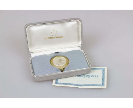 ETERNA MATIC Golfer Herren-Lepine-Taschenuhr, Gehäuse: 750er Gelbgold, vorder- und rückseitig guillochiert, Rückseite mit Gla