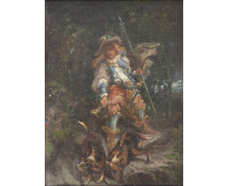 Philips WOUWERMAN (1619-1668) nach, Studie/Ölskizze in der Art/nach Wouvermann, Musketier mit Jagdhunden, 21 x 16 cm, Öl auf 