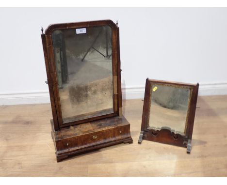 A Georgian walnut  Dressing Mirror, the base fitted three drawers on ogee bracket feet, 2ft 3in H and a small Toilet Mirror, 