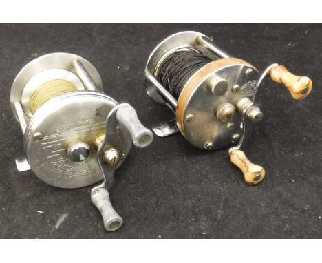 Two American mulitplying spinning reels to include a Bronson "Mercury 2550" multiplying trout spinning reel with decorated si
