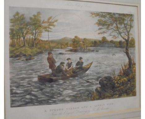 AFTER R M ALEXANDER "Strong stream and a lively fish", colour print, published March 1st 1886 by Messrs Fores, 41 Piccadilly 