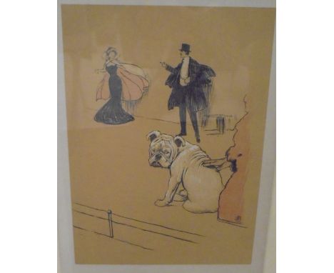 AFTER CECIL ALDIN "Figure asleep on a deckchair with bulldog beneath", colour print and another with "Figure pushing a bulldo