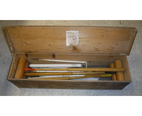 A vintage Slazenger part croquet set, housed in a pine box