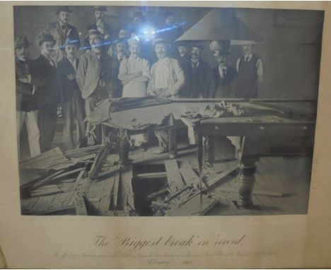 EARLY 20TH CENTURY ENGLISH SCHOOL "The biggest break on record", black and white photographic print, "The effects of a cannon