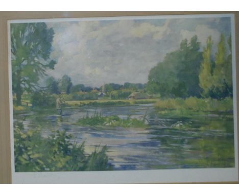 AFTER LIONEL EDWARDS "Fly fishing on The Test", colour print, signed in pencil lower left