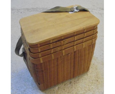 A vintage cane-work and bamboo fishing creel