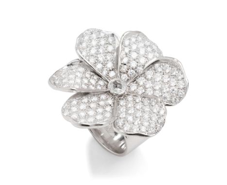 Carrera Y Carrera: A 'Gardenia' ring Fashioned as a stylised flower with pavé-set diamond petals, central collet-set inverted