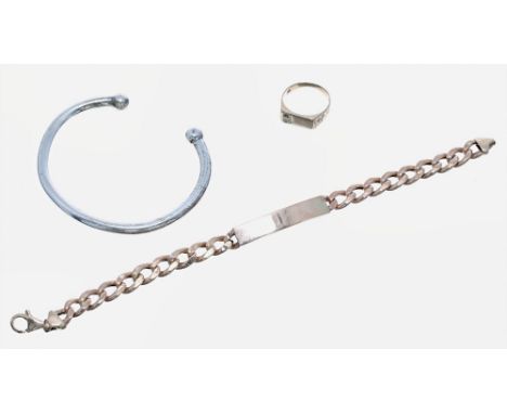 (ref. 10337) Bracelet, ring and silver ball end bangle (18.1gm) (3)