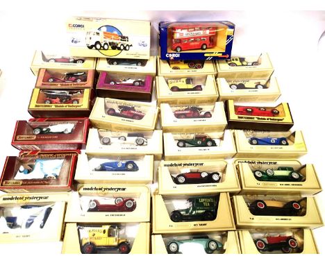 Mixed boxed diecast including Yesteryear x25, Lledo x15 Corgi Bus and ERF flatbed Flowers and three N gauge wagons. P&amp;P G