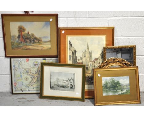 Two gilded mirrors, a small watercolour, a limited edition print and various other prints (7).