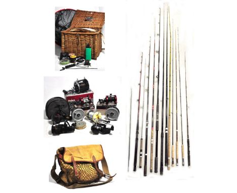 A large quantity of fishing rods, reels and accessories to include a Richard Walker Reservoir Super Light, House of Hardy fly