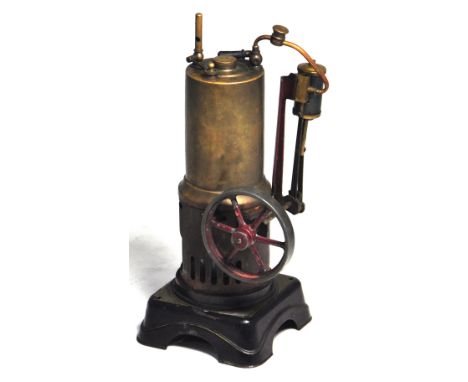 A Gebruder Bing vertical boiler static steam engine, bearing the lozenge makers mark, height 25cm.