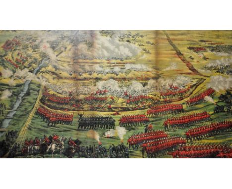 A late 19th century coloured print "Bird's Eye View of the Battle of Tel-el-Kabir, September 13th 1882", 50 x 74cm, framed an