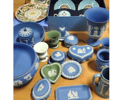 Approximately 20 pieces of Wedgwood pale blue Jasperware, a Wedgwood "Celebration of the Millennium" small tea service and tw