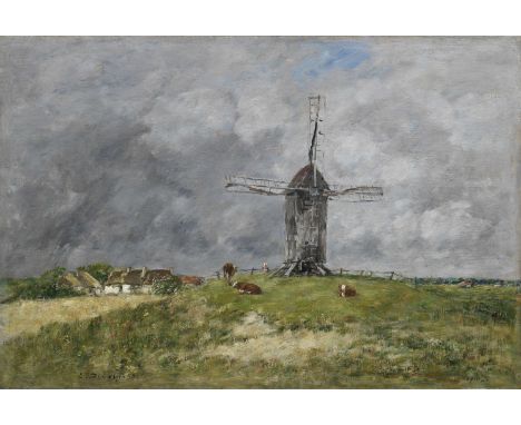 EUGÈNE BOUDIN (1824-1898)Cayeux. Moulin dans la campagne le matin signed and dated 'E. Boudin. 90.' (lower left) and inscribe