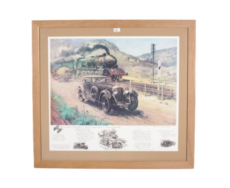 After Terence Tenison Cuneo (1907-1996), a large print.  'Bentley V "Blue Train". Framed and glazed, 68.8cm x 77.8cm