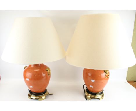 A pair of contemporary ceramic 'Chinese Collection' table lamps. Of baluster form on guilt metal stands, H35cm