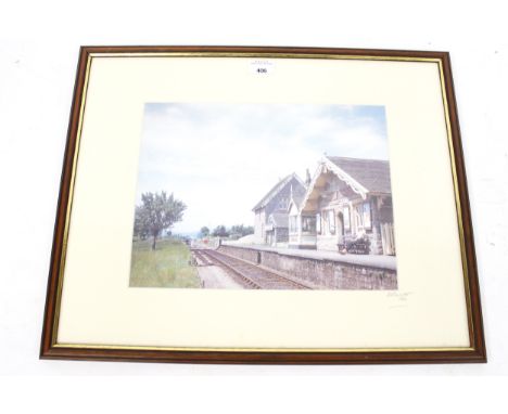GWR interest: a print of the now disused Somerset station at 'Draycott, 1960'. Showing a woman sat waiting for a train. Overa