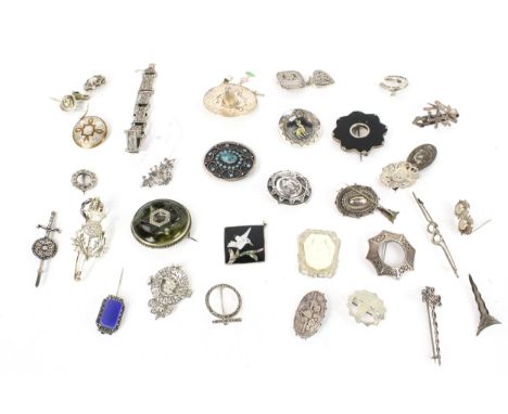 A collection of British and foreign white metal and silver jewellery. To include an Art Deco style paste panel bracelet; vari