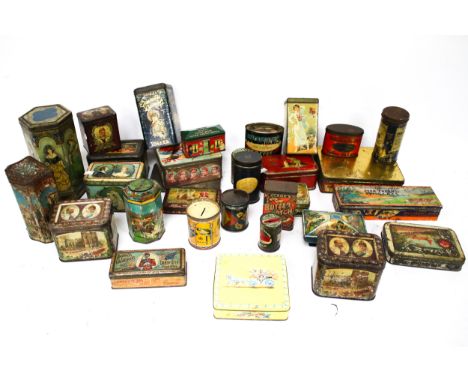A collection of vintage tins. Mainly sweet brands including Thornes, Sharps and Taverners etc.