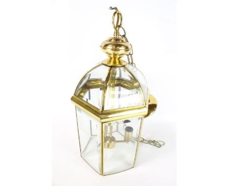 A contemporary brass hall lantern ceiling light. With electric fittings, H50cm