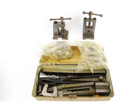 A collection of assorted vintage hand tools. Including parts of an engineers' marking out set, two clamps, etc. Max. H17cm