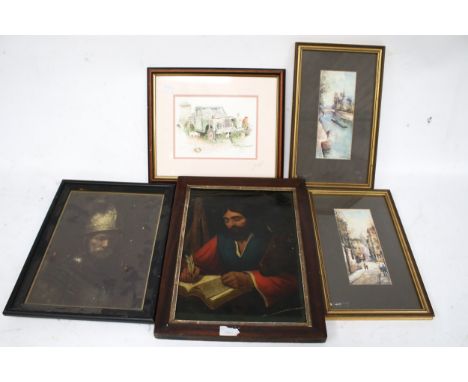 A quantity of assorted prints by various artists. Including after Rembrandt, circa 1800 reverse glass print of the Messiah, a
