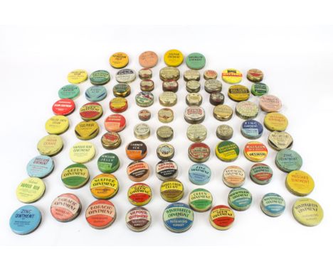 A collection of vintage medicinal tins. Comprising vapour rubs, Boracic ointment etc.
