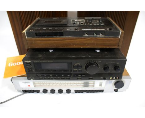 A vintage Goodmans One Ten hi-fi music centre and speakers. Including a pair of KEF Kit speakers, an Akai GXC-40D top loading