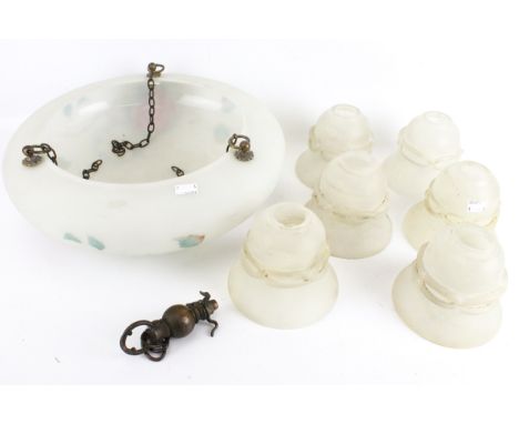 A vintage floral glass bowl ceiling light and a set of six shades. Max. diameter 40cm