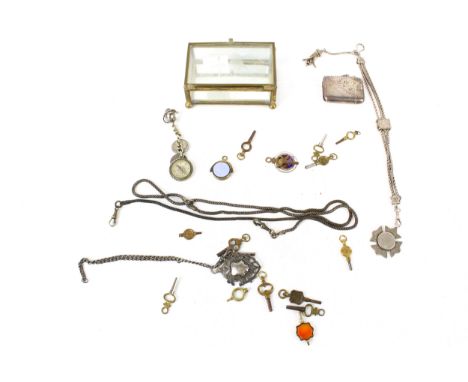 A silver vesta case and other items. Comprising; a silver part foliate engraved vesta/match, case inscribed and dated 1903, h