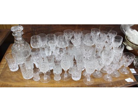 A QUANTITY OF CUT GLASS TO INCLUDE a decanter, wine glasses etc