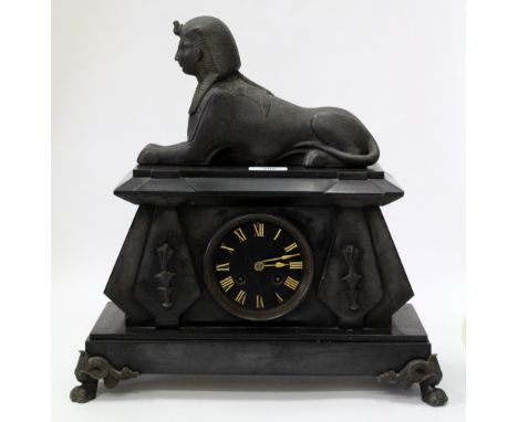 A LATE 19TH / EARLY 20TH CENTURY EGYPTIAN REVIVAL STYLE MANTLE CLOCK 35cm x 37cm 