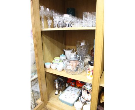 A COLLECTION OF CUT GLASSWARE to include Thomas Webb and Royal Doulton together with Poole Pottery to include an owl, coffee 