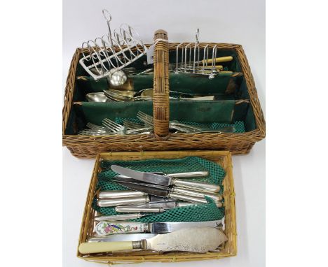 A SELECTION OF GEORGIAN AND LATER SILVER FLATWARE and a small selection of silver plated cutlery including knives, forks and 