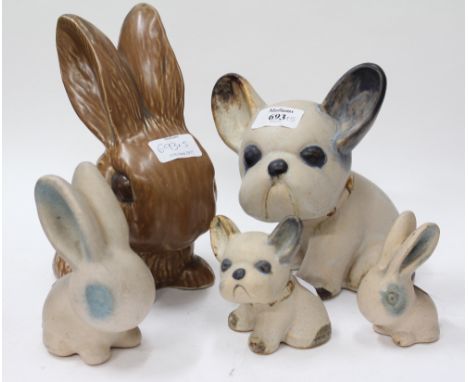 THREE DENBY DOGS two rabbits and a Sylvac prototype brown rabbit (5)