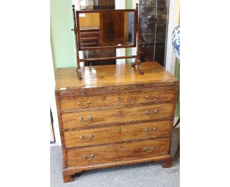 A 19TH CENTURY MAHOGANY CHEST OF FOUR LONG GRADUATED DRAWERS with a brushing slide and all raised on bracket feet, 48cm wide 