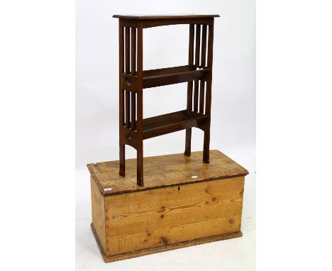 A VICTORIAN PINE TRUNK 88cm wide, with an art nouveau oak bookrack, 58cm wide