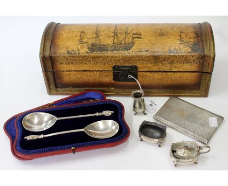 AN EARLY 20TH CENTURY SILVER CIGARETTE CASE  with engine turned decoration and marks for Birmingham 1909, 13cm in length; a c