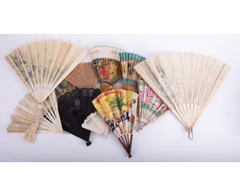 A collection of various vintage fans including BOAC, boxed Duvelleroy London carved bone/ivory fan (11).