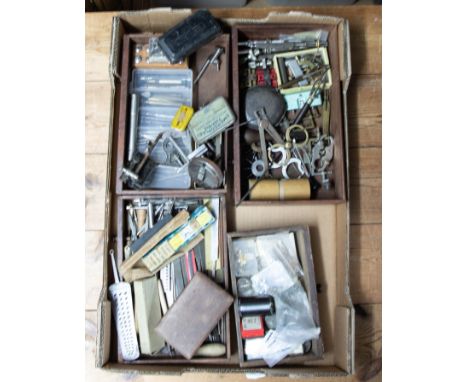 Various watchmakers tools including screw drivers, files, punch tools, squares chuck, small bits and gauges (four drawers).