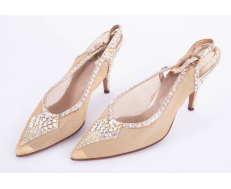 A pair of vintage ladies crystal embossed ball gown shoes, designed for Pophams.