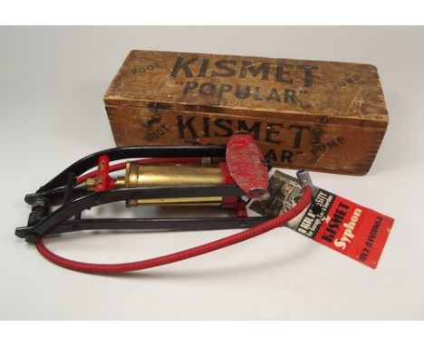 FOOT PUMP.
A Kismet Popular foot pump in original wooden box & with original leaflet.